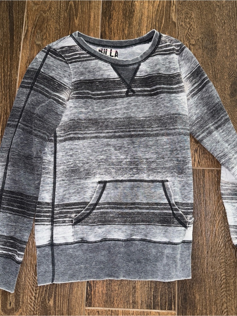 Billabong Gray Striped Crewneck Sweatshirt